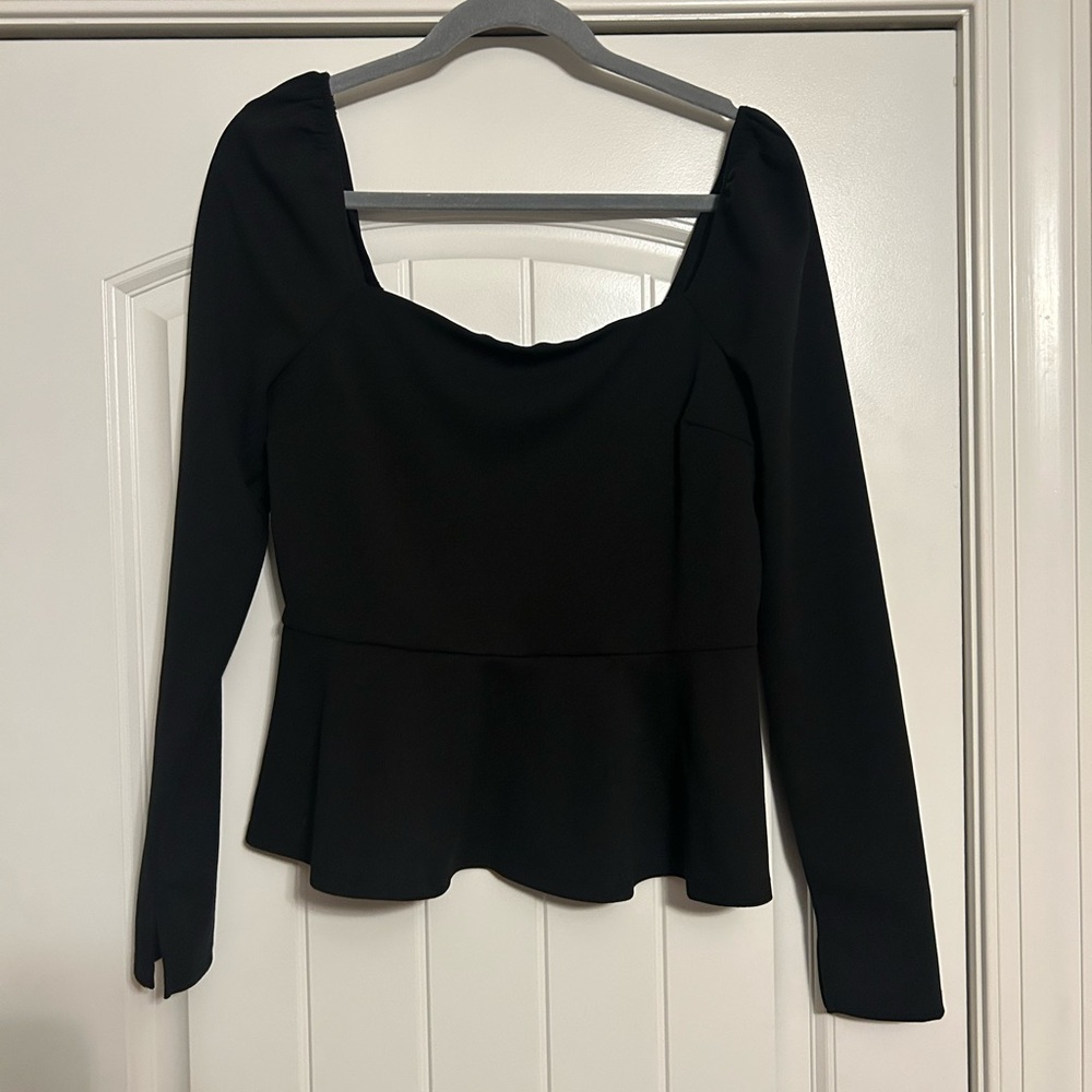 Miami Black Long-Sleeve Peplum Top